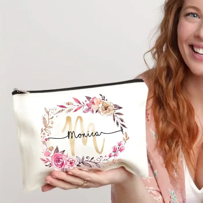 Trousse de Maquillage Personnalisée avec Initiale et Nom