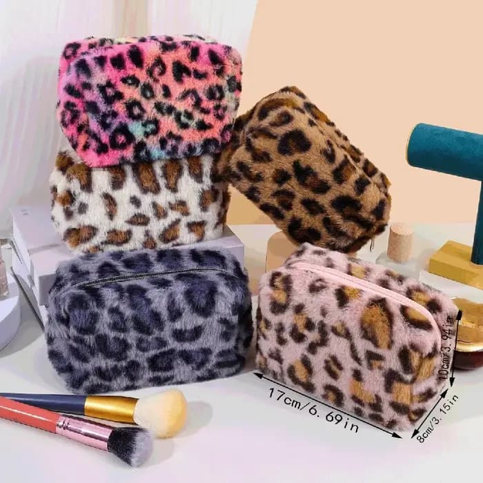 Sacs de maquillage en peluche léopard pour femmes