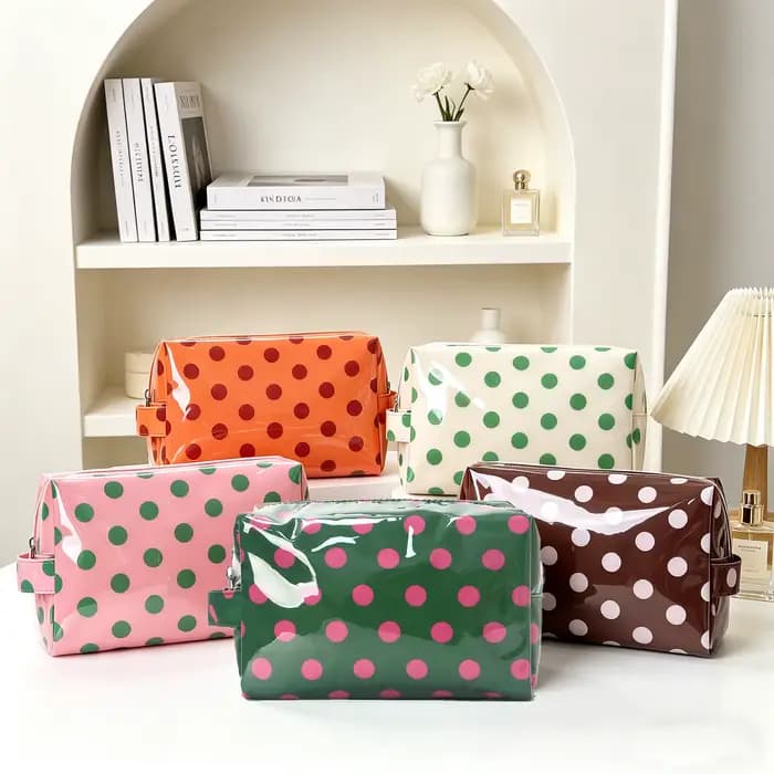 Trousse de Maquillage Vintage à Pois avec Poignée