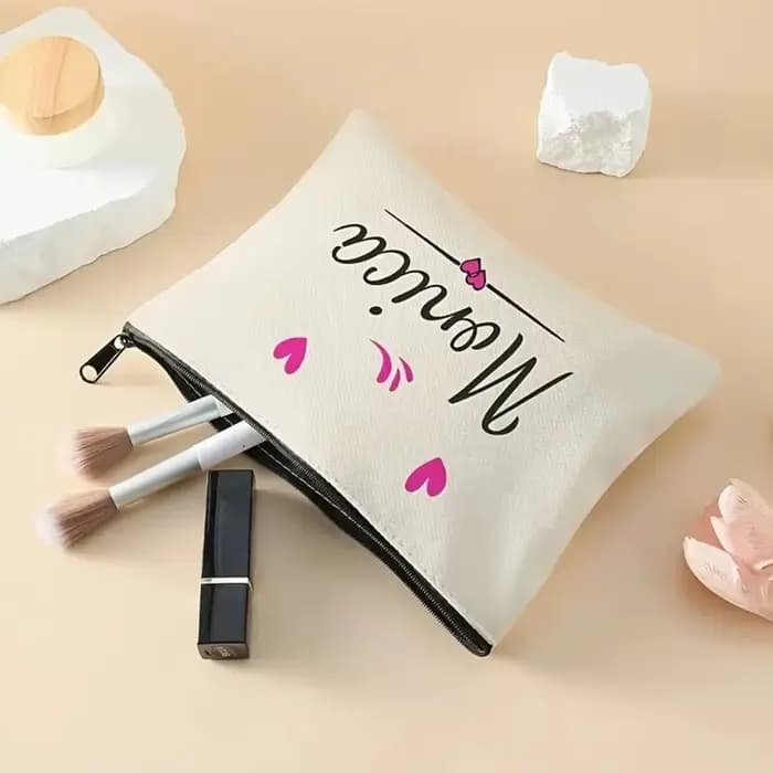 Pochette cosmétique personnalisée - Trousse de maquillage élégante pour femme avec fermeture éclair sécurisée et nom personnalisé