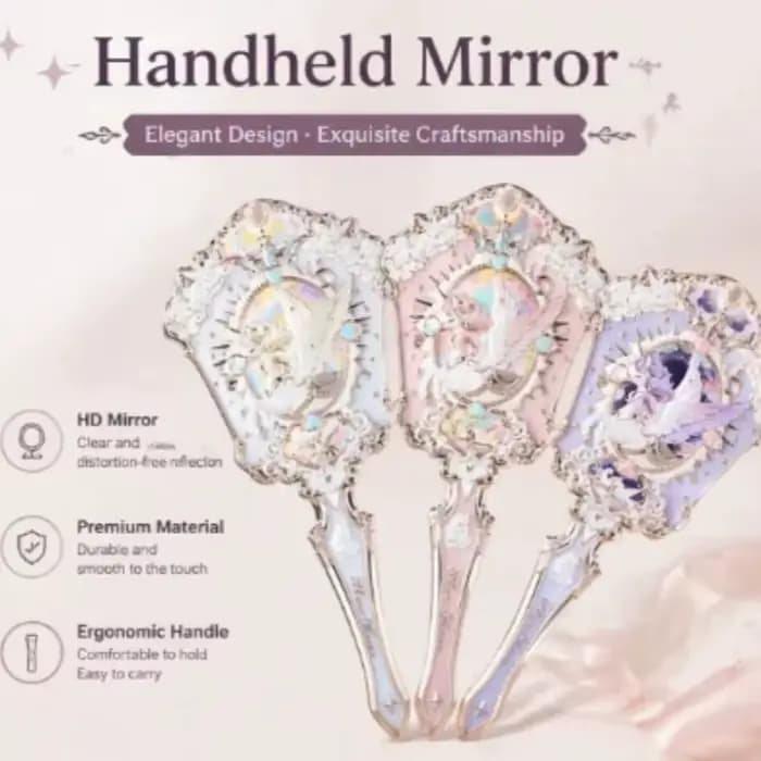 Miroir à main Flower Knows Unicorn, miroir de maquillage vintage gravé et embossé, miroir portable mignon Lolita pour filles, cadeau
