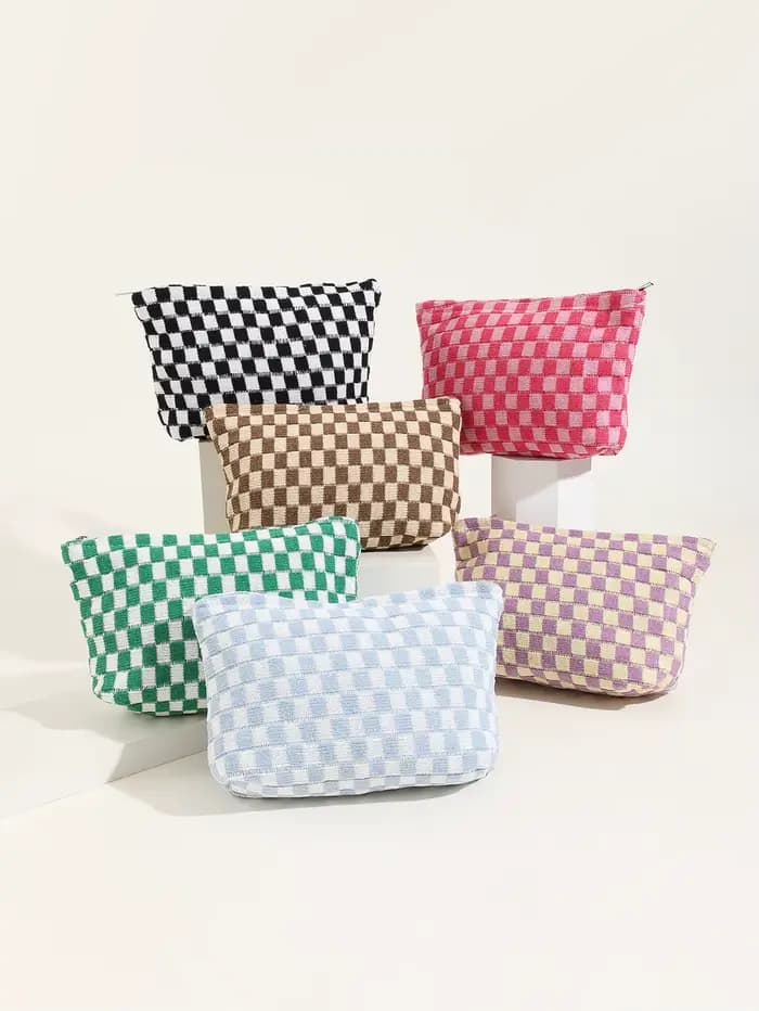 Trousse de maquillage à carreaux