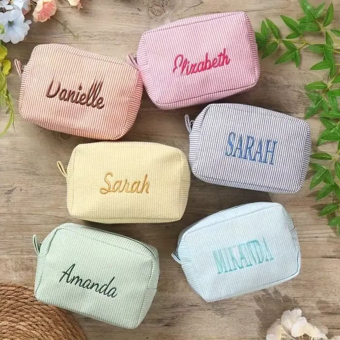 Trousse de toilette rayée personnalisée – Brodée sur mesure