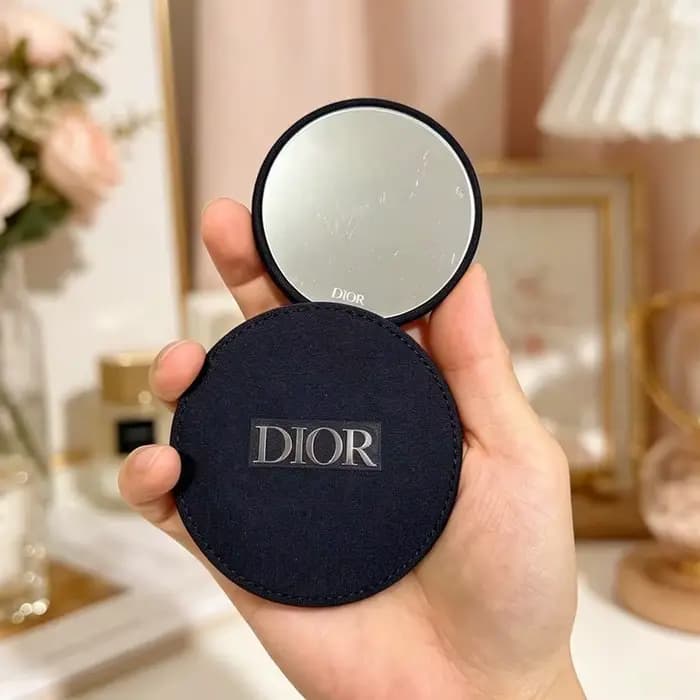 Miroir de retouche rond simple face Christian Dior en coton et lin bleu marine foncé