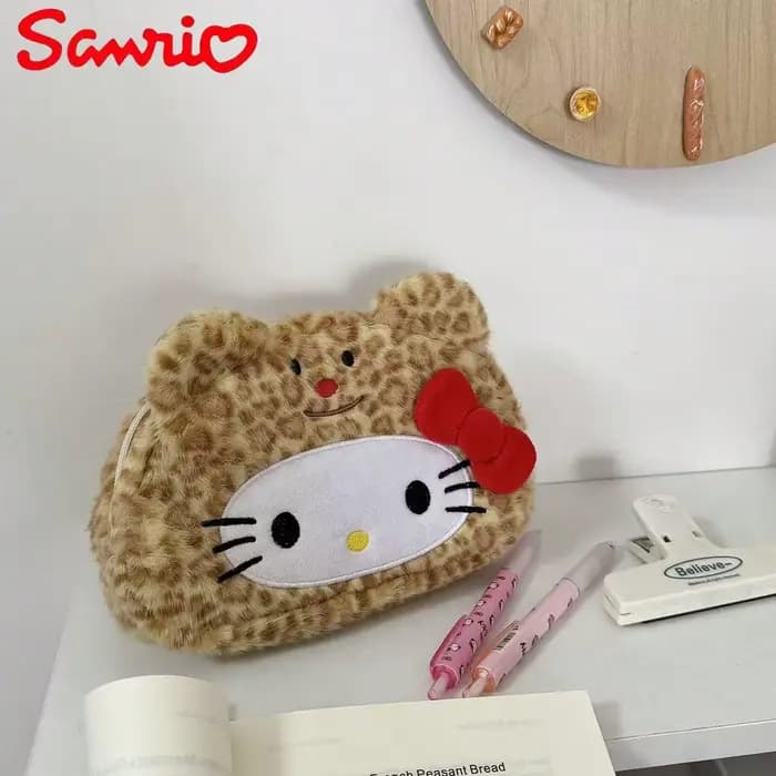 1pc Sanrio Ins worthy trousse à crayons à imprimé léopard Kitty