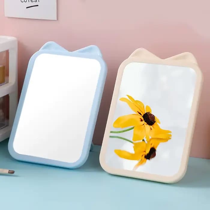 Cute Cartoon Cat Ear HD Makeup Mirror Hanging Type Desktop Single-sided Mirrors for Student Dormitory Bedroom Bathroom