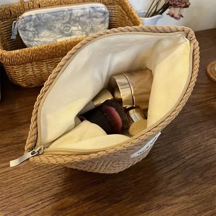 Trousse de maquillage en tissu tissé pour femmes