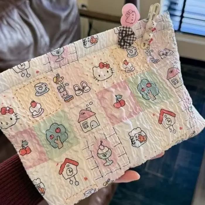 Sac Kawaii Hello Kitty, sac de maquillage mignon, anime, polyvalent, portable, grande capacité, sac de voyage, sac à main, accessoires pour femmes, vente en gros