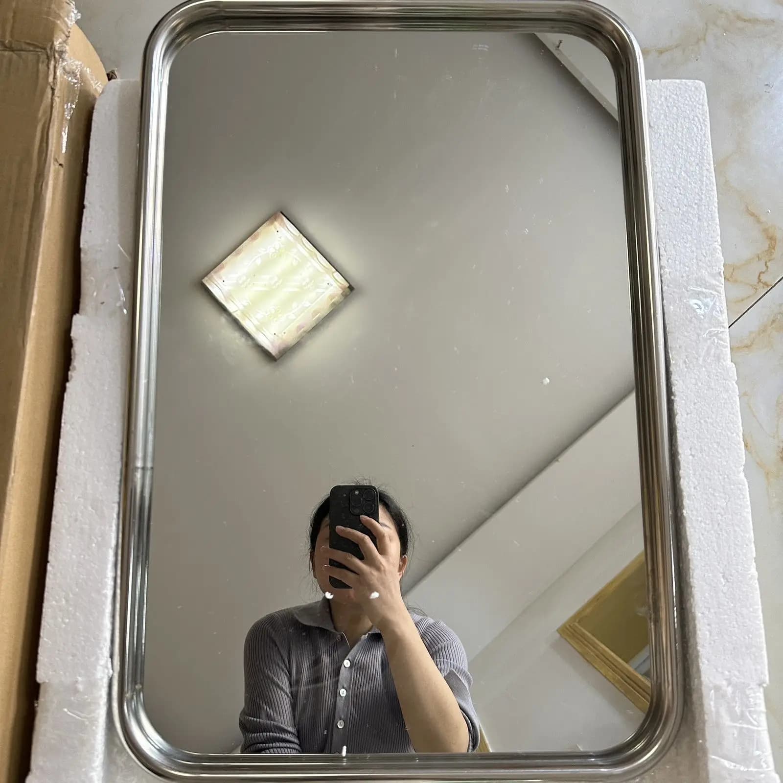 Miroir de salle de bain en acier inoxydable, miroir de maquillage esthétique pour bureau, miroir car