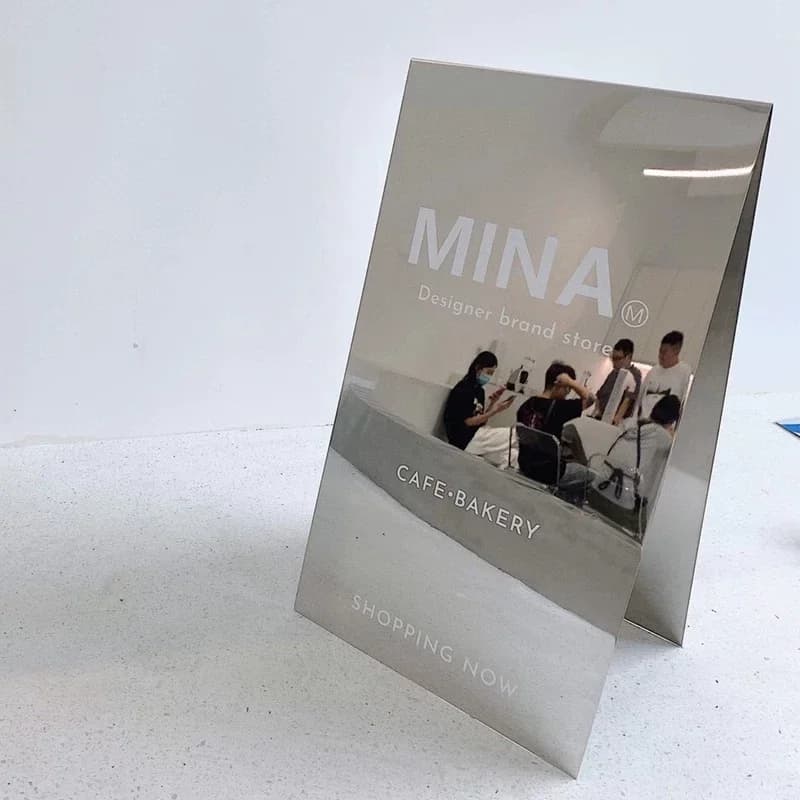 Miroir photo Instagram, panneau de signalisation en acier inoxydable sur pied pour café, boutique, d