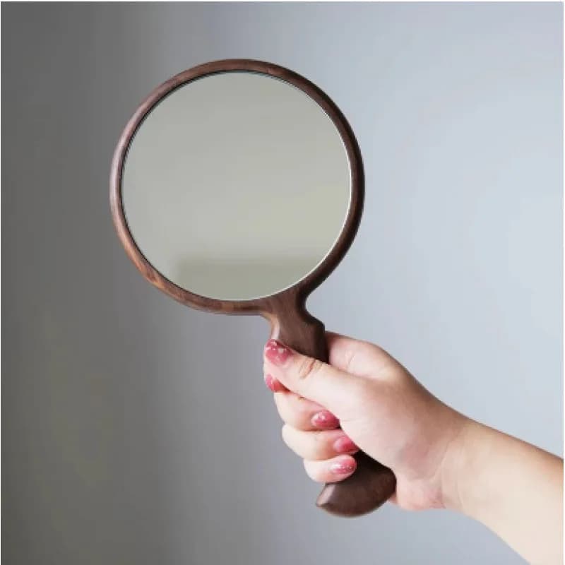 Miroir à poignée en bois rétro en queue de poisson, miroir de maquillage élégant pour usage domestiq