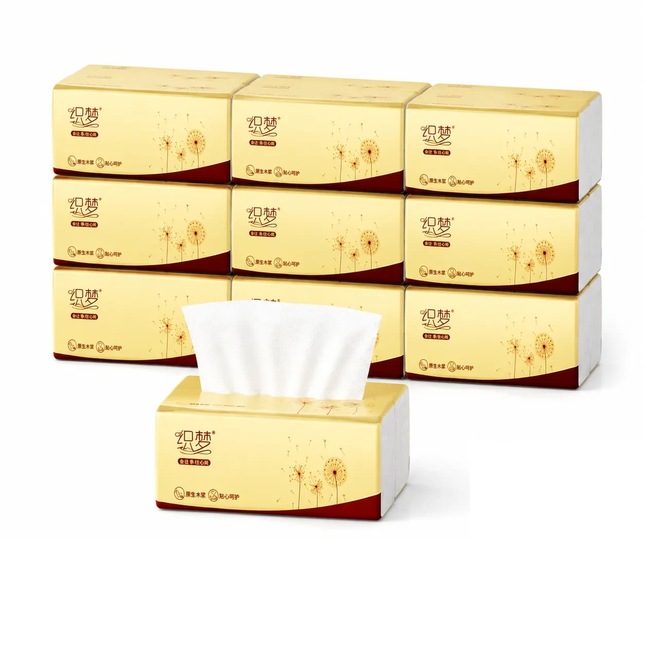 10 paquets de mouchoirs jetables pour la maison, 4 plis, épais, doux, en pâte de bois vierge, résist