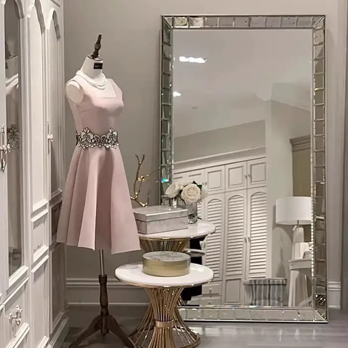 Grand miroir de luxe pour salle de bain, miroir d'art moderne carré, miroir sur pied pleine longueur