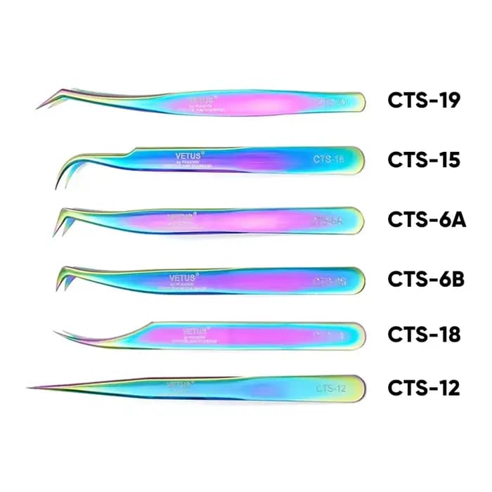 VETUS – pincettes argentées originales de la nouvelle série MTS pour Extensions de cils, pincettes E