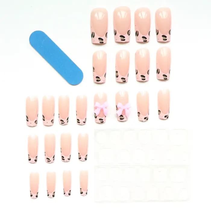Ensemble d'ongles pour faux ongles, 24 pièces, améliorez votre Look avec un nœud imprimé léopard ros
