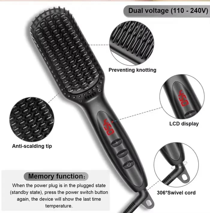 Peigne à barbe électrique, brosse à lisser, brosses à cheveux chaudes, anti-brûlure, brosse à lisser