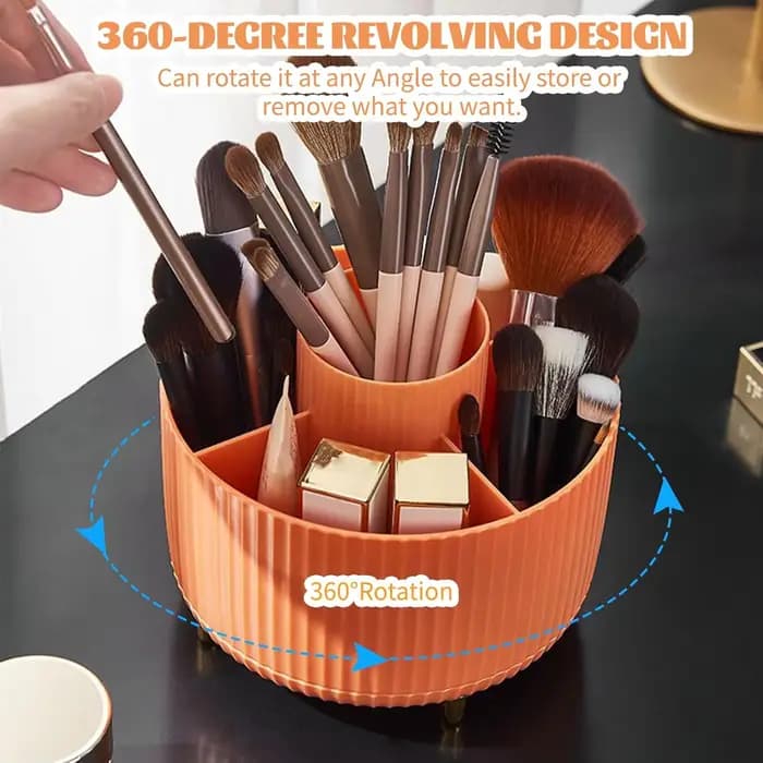 Porte-pinceaux de maquillage 360 ° Organisateur rotatif à 5 fentes, rangement de bureau multifonct