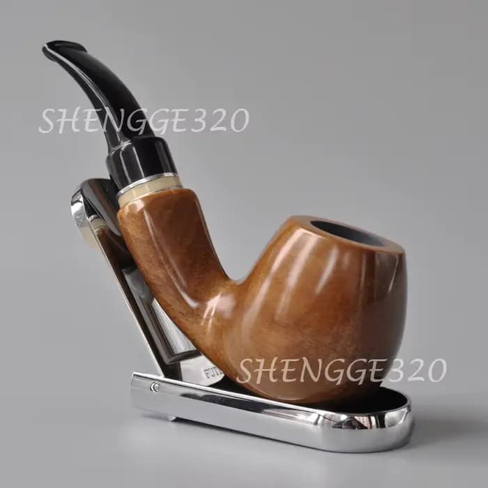 Pipe à tabac en bois de santal vert, lisse, avec tige coudée, enduit de laque