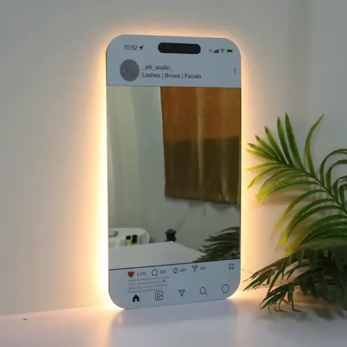 Miroir lumineux LED personnalisé pour les réseaux sociaux, cadre à selfie personnalisé, décoration m