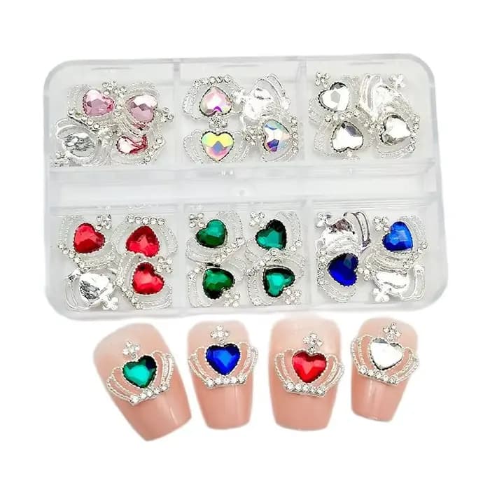 6 compartiments de strass pour ongles, breloques croix planète Saturne, bijoux de luxe pour ongles,