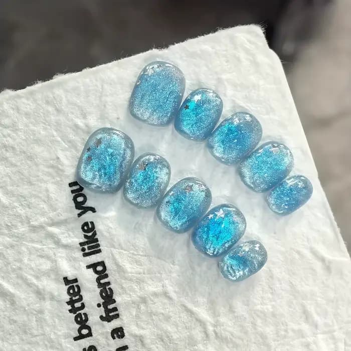 Faux ongles à pression faits à la main, bleu glace, étoile d'océan, Texture transparente, pour femme