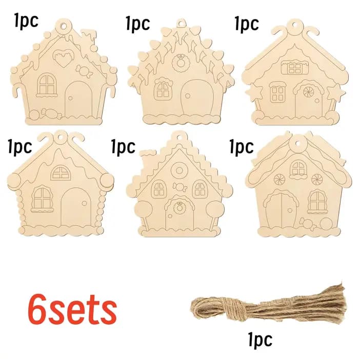 6 ensembles d'ornements de noël en bois, artisanat en bois inachevé, peinture, bricolage, découpes d
