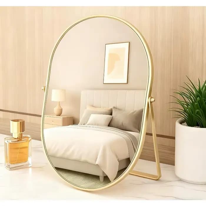 Miroir cosmétique portable pliable ovale de style INS pour chambre, dortoir et voyage - 1 pièce