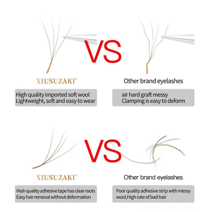 XIUSUZAKI brun 4D Extensions de cils en forme de W cils individuels de haute qualité floraison autom
