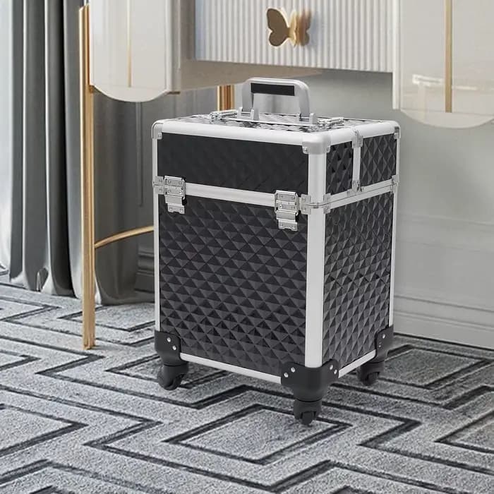 Trousse de Maquillage Professionnelle Grande et Multifonctionnelle en PVC et Aluminium pour Esthétic