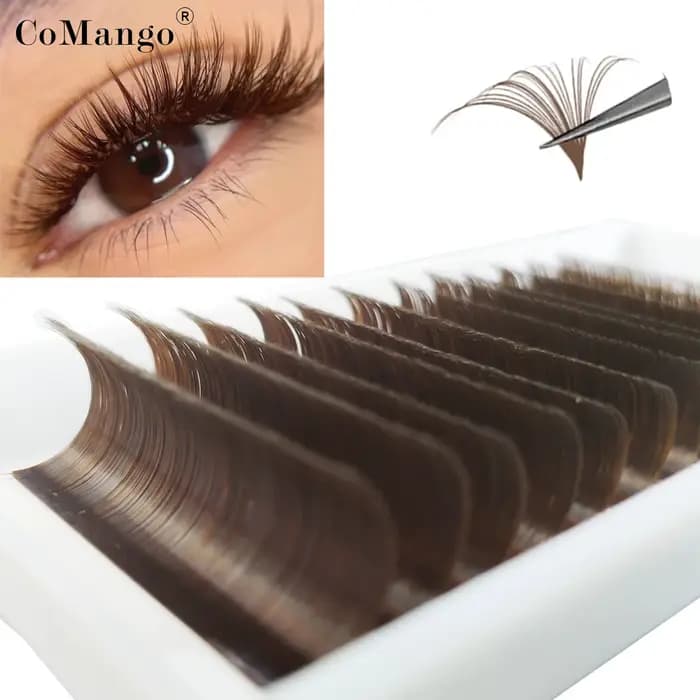 CoMango brun foncé facile ventilateur Extension de cils C/D Curl mélange 8-14mm individuel Ombre cil