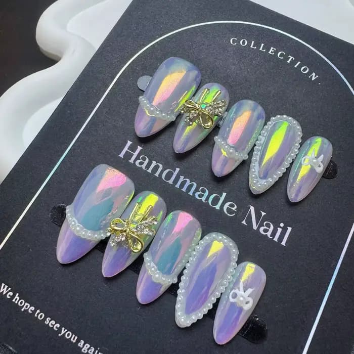 10 pièces à la main français presse sur ongles bord blanc conception amande faux ongles réutilisable