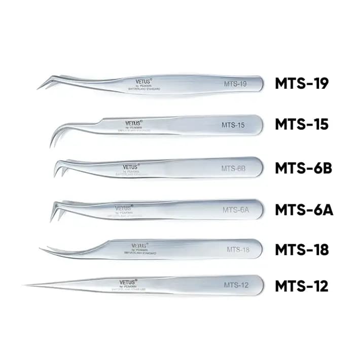 VETUS – pincettes argentées originales de la nouvelle série MTS pour Extensions de cils, pincettes E