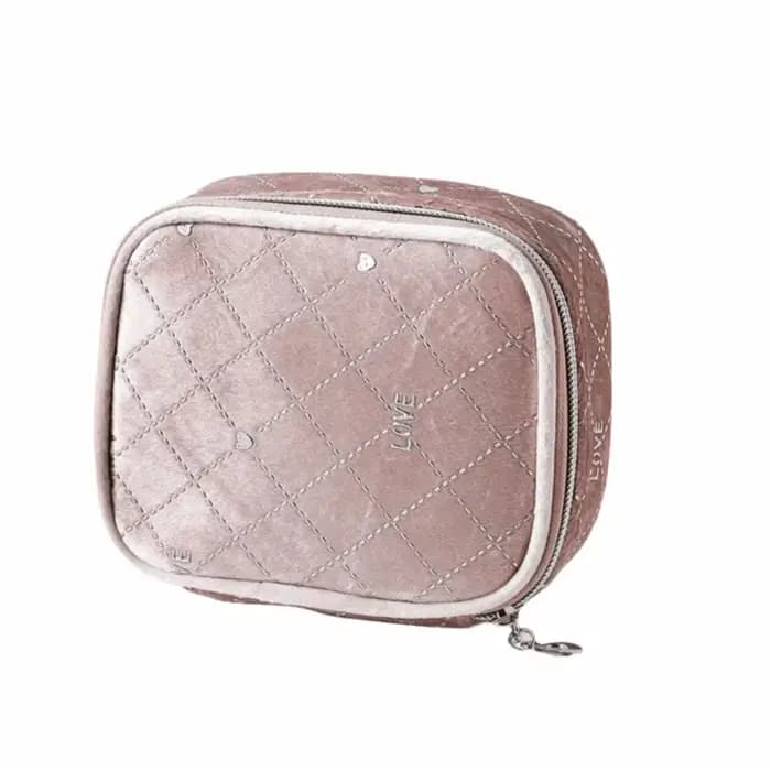 Sac de maquillage en velours mignon avec fermeture éclair, sac cosmétique carré compact, simple, lég