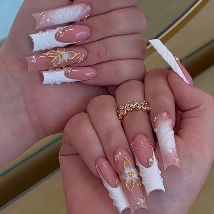 Faux ongles carrés moyens avec colle, 24 pièces, fleurs roses Blush, couverture complète, acrylique