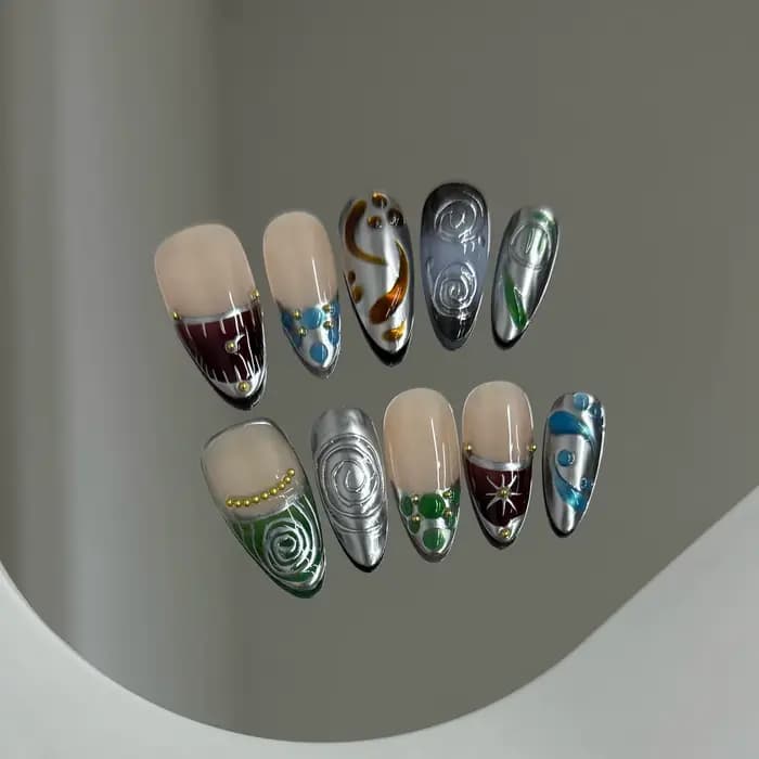 Faux ongles à pression faits à la main Y2k, ciel étoilé, amande, détachables, portables, doux et fra