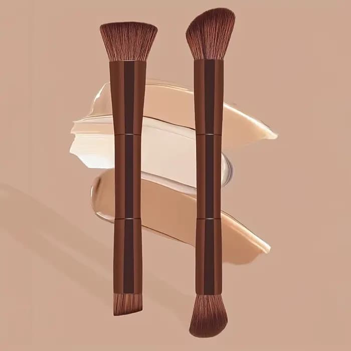 Ensemble de 2 pinceaux de maquillage à double extrémité – Fond de teint et blush, fibres douces, for