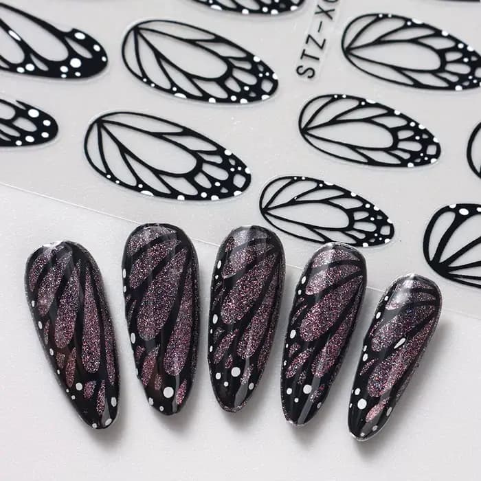 Autocollants pour ongles ailes de papillon noires, 2 pièces, modèles élégants pour ongles de printem