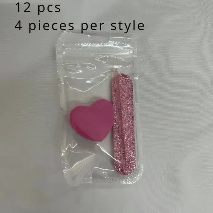 Kit de soins des ongles à paillettes roses, 4 paquets, comprenant un tampon en forme de cœur, une ti
