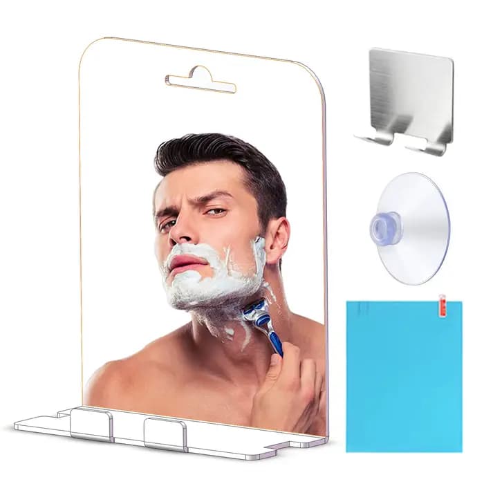 Miroir antibuée de rasage en acrylique avec étagère intégrée Miroir de salle de bain Miroir de maqui