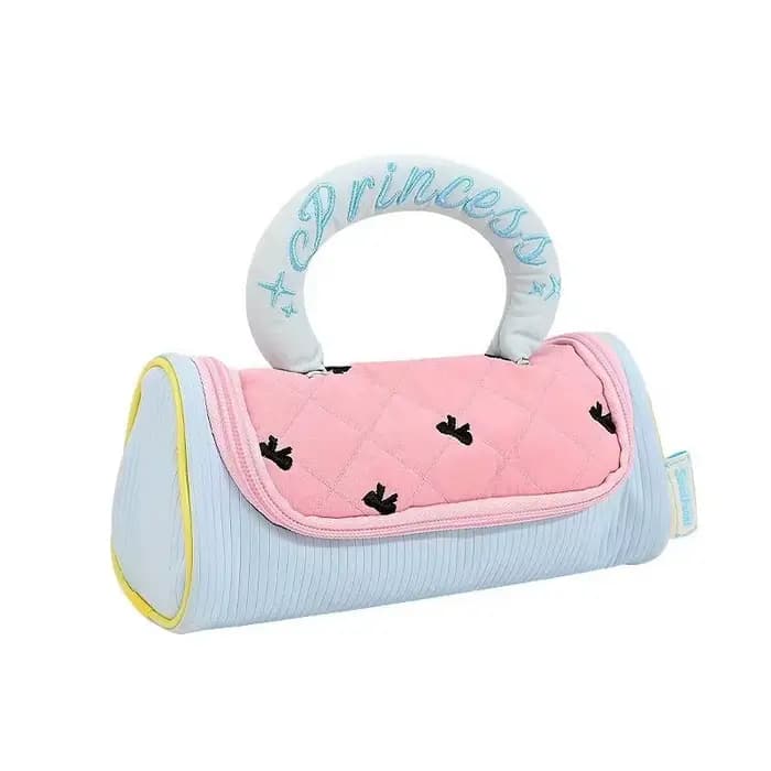 Trousse à crayons à poignée bleue de couleur douce, pochette de papeterie avec porte-règle de gomme