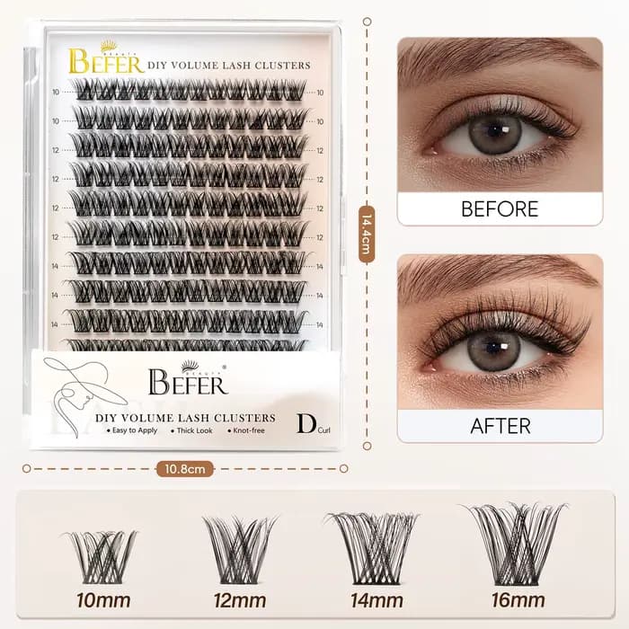 BEFER-Extensions de Faux-Cils Naturels Individuels, Volume Moelleux, Boucles D, DIY