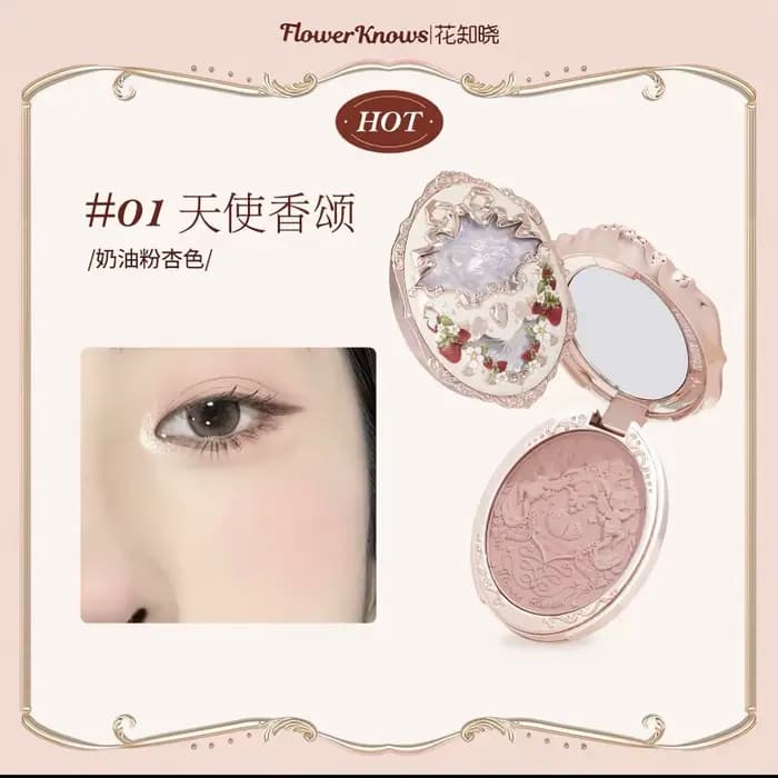 Flower Knows Strawberry Rococo Blush 02 - Fard à joues gaufré pour le visage, fini mat et scintillan