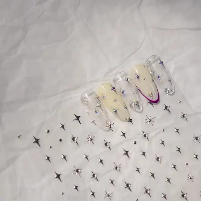 Autocollants pour ongles argentés 5D, 1 pièce, mini étoile en métal, autocollants pour nail art, aut
