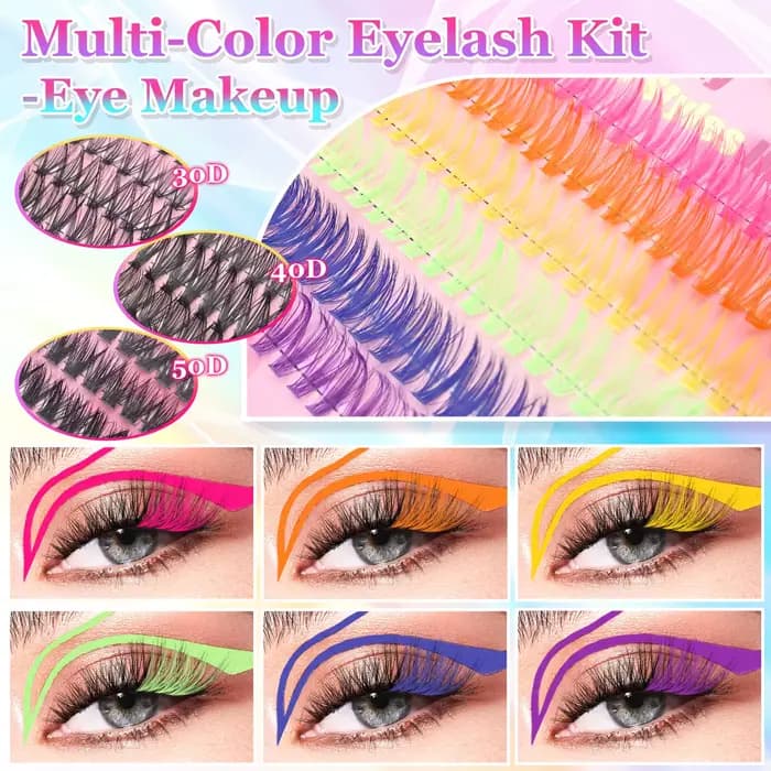 Extensions de grappes de cils colorées, 600 pièces, mélange de cils individuels de 9 à 16mm, outil d