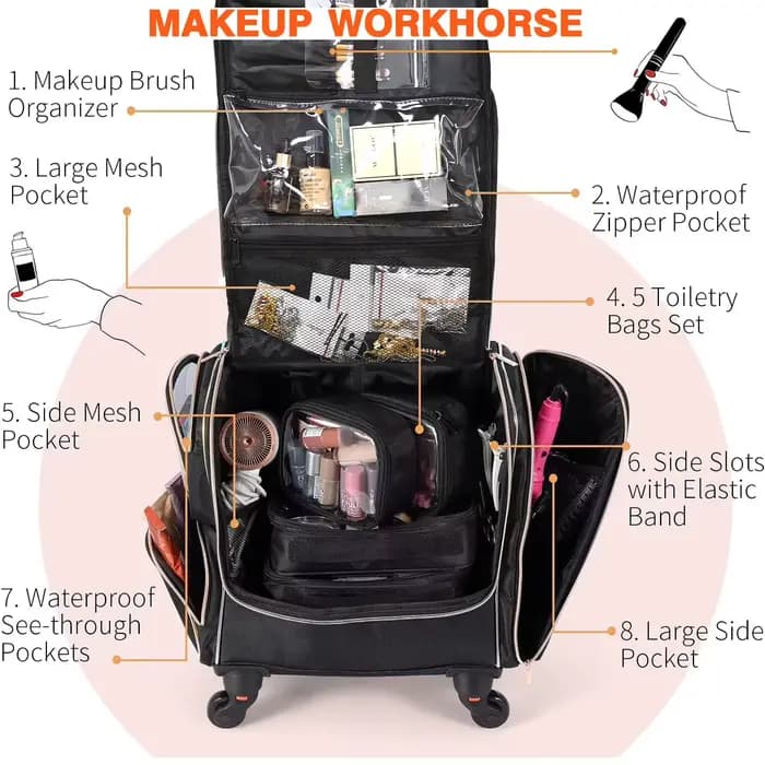 Boîte à tirage pour maquilleur, manucure, coiffeur, valise de barbier, étui de beauté en toile, rang