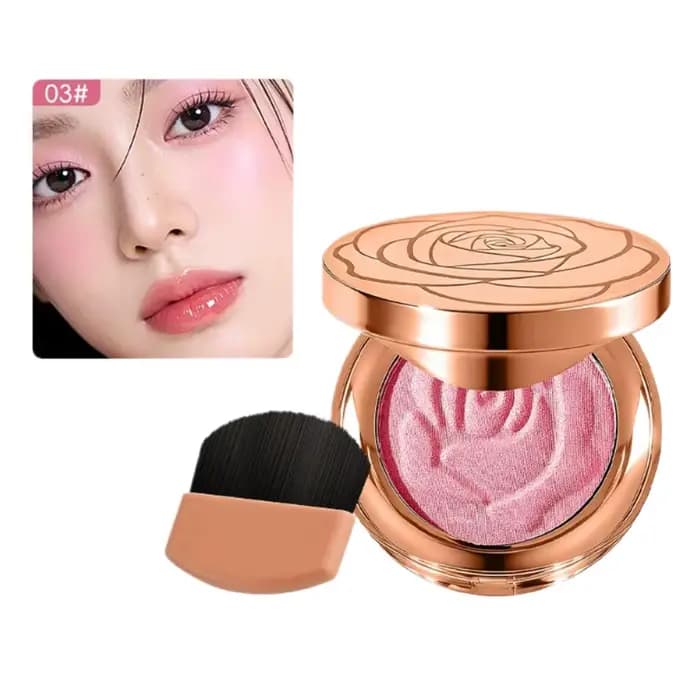 Palette de blush rose gaufré, blush monochrome mat et scintillant 3-en-1, couleur de joues longue te