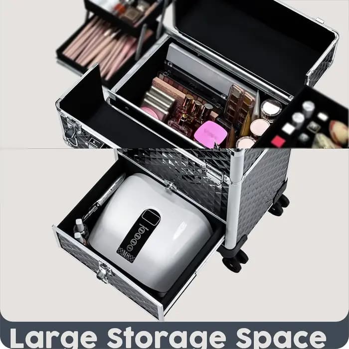 Trolley de Maquillage Roulant avec Tiroirs Coulissants et 4 Plateaux – Valise de Voyage pour Cosméti