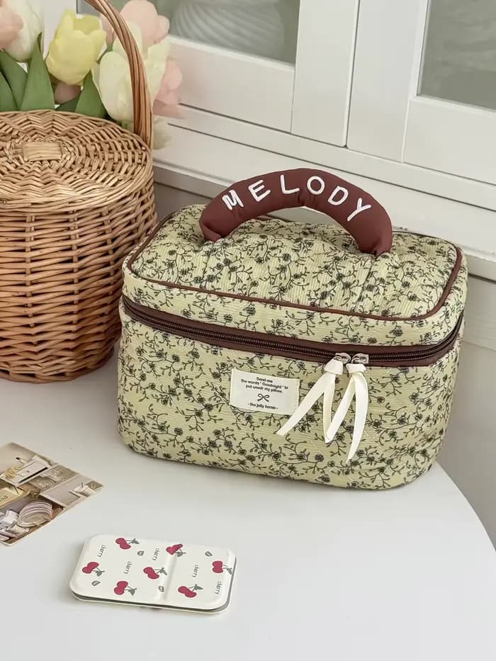 Trousse de Toilette Grande Capacité pour Fille, Style YT, Motif Floral Frais, Sac à Maquillage en Ve