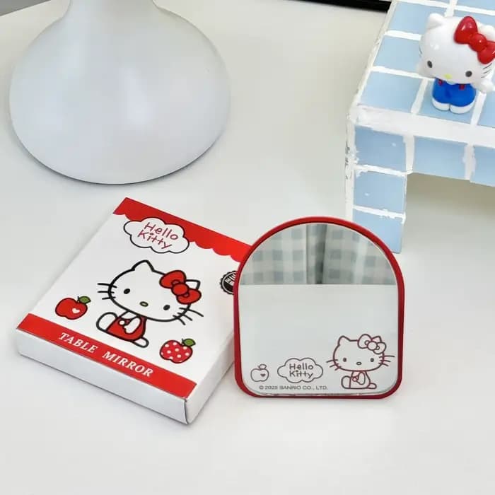 Miroir de maquillage HelloKitty portable en métal, mignon, simple face, avec support, pour dortoir é