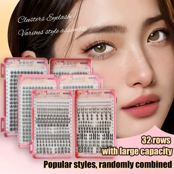 Extensions de cils en grappe individuelles professionnelles grande capacité 32 rangées, cils naturel
